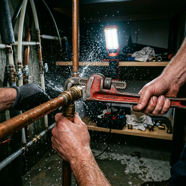 Plumber fixing an urgent leak